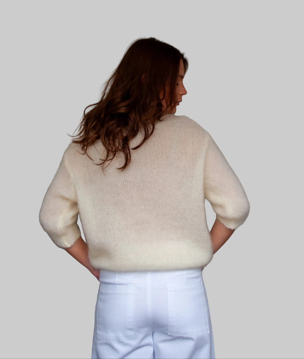 Pull kid mohair jaune pâle à manches courtes