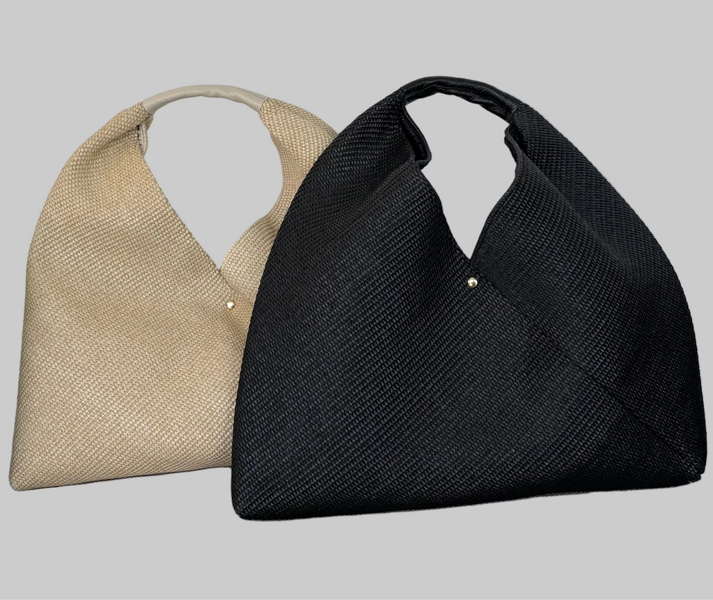 Cabas en raphia & cuir pleine fleur beige ou noir
