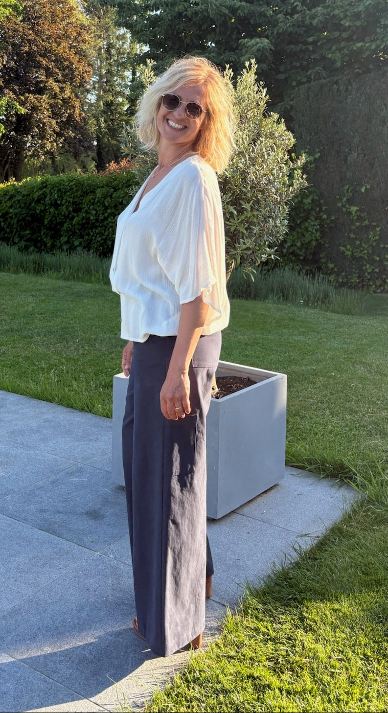 Pantalon style cargo en coton taille haute