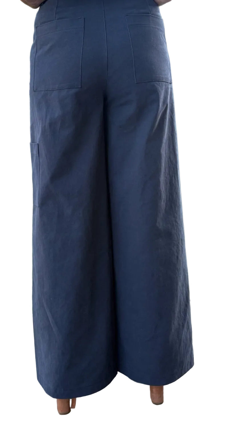Pantalon style cargo en coton taille haute