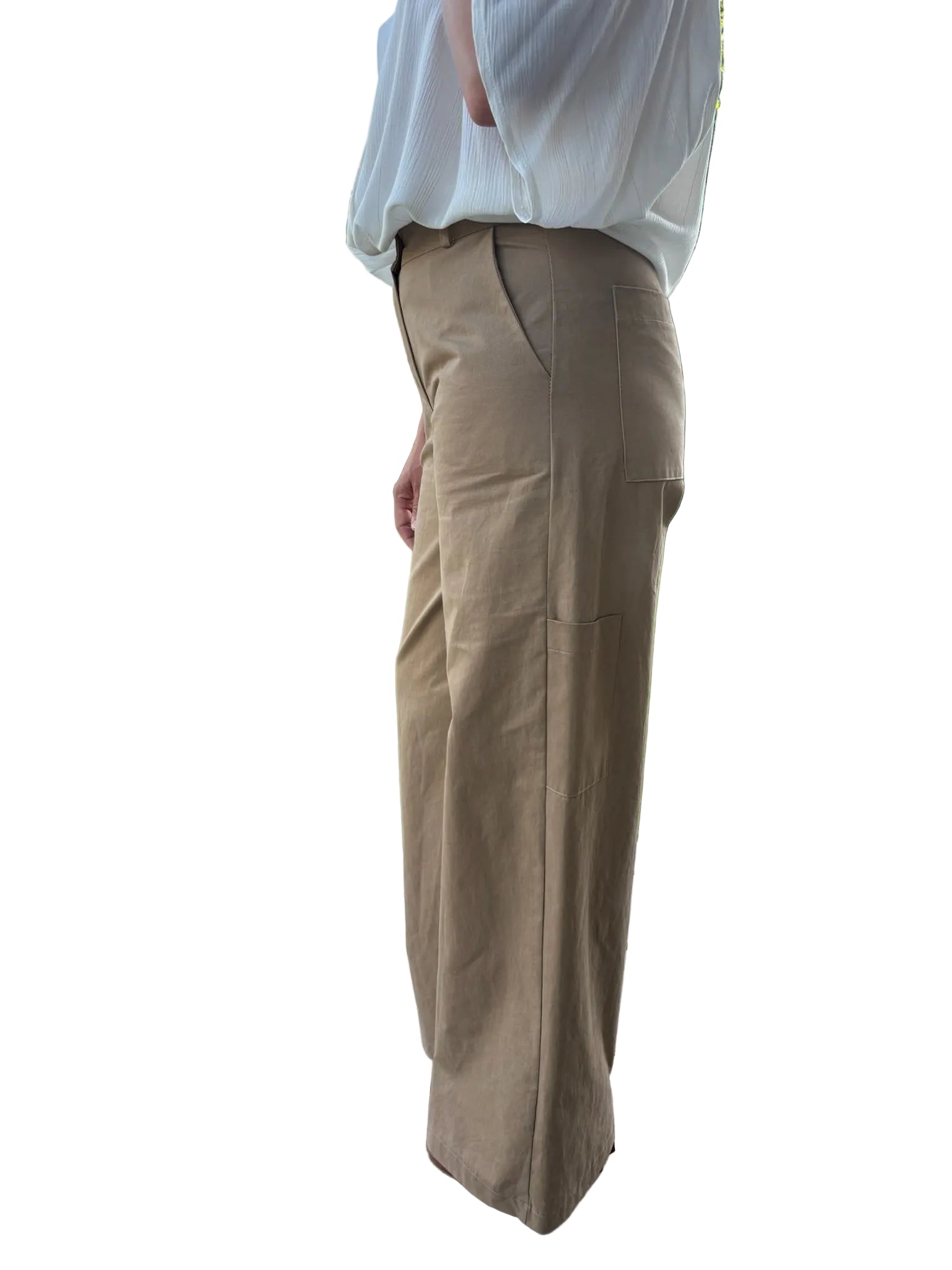 Pantalon style cargo en coton taille haute