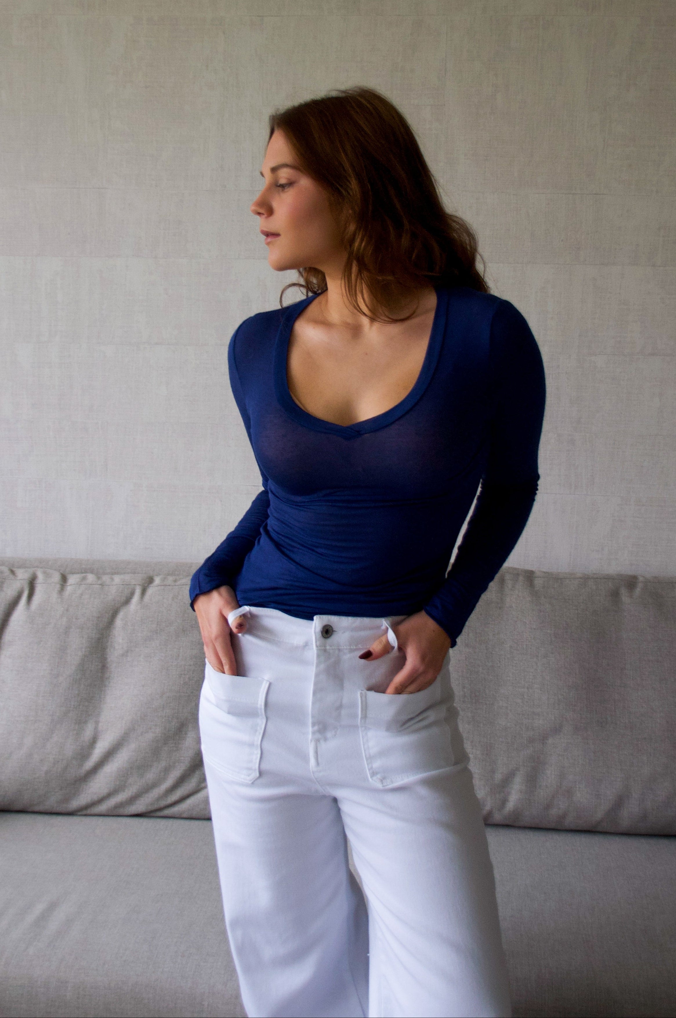 Sous-pull seconde peau cachemire & modal col V