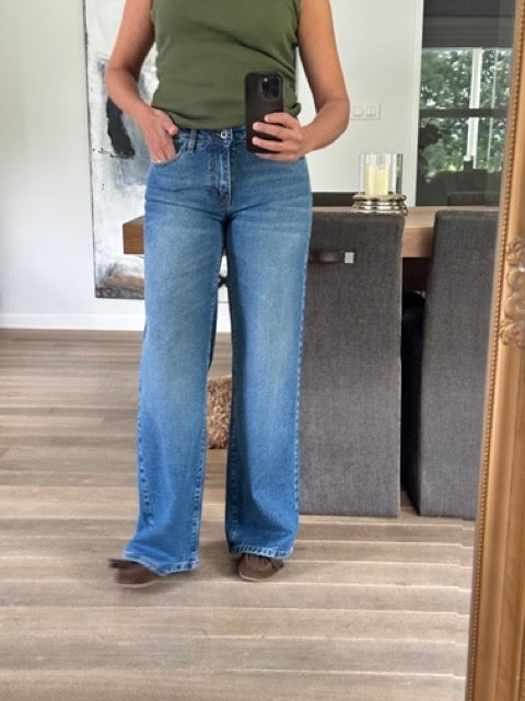 jean droit bleu moyen taille mi-haute
