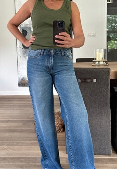 jean droit bleu moyen taille mi-haute
