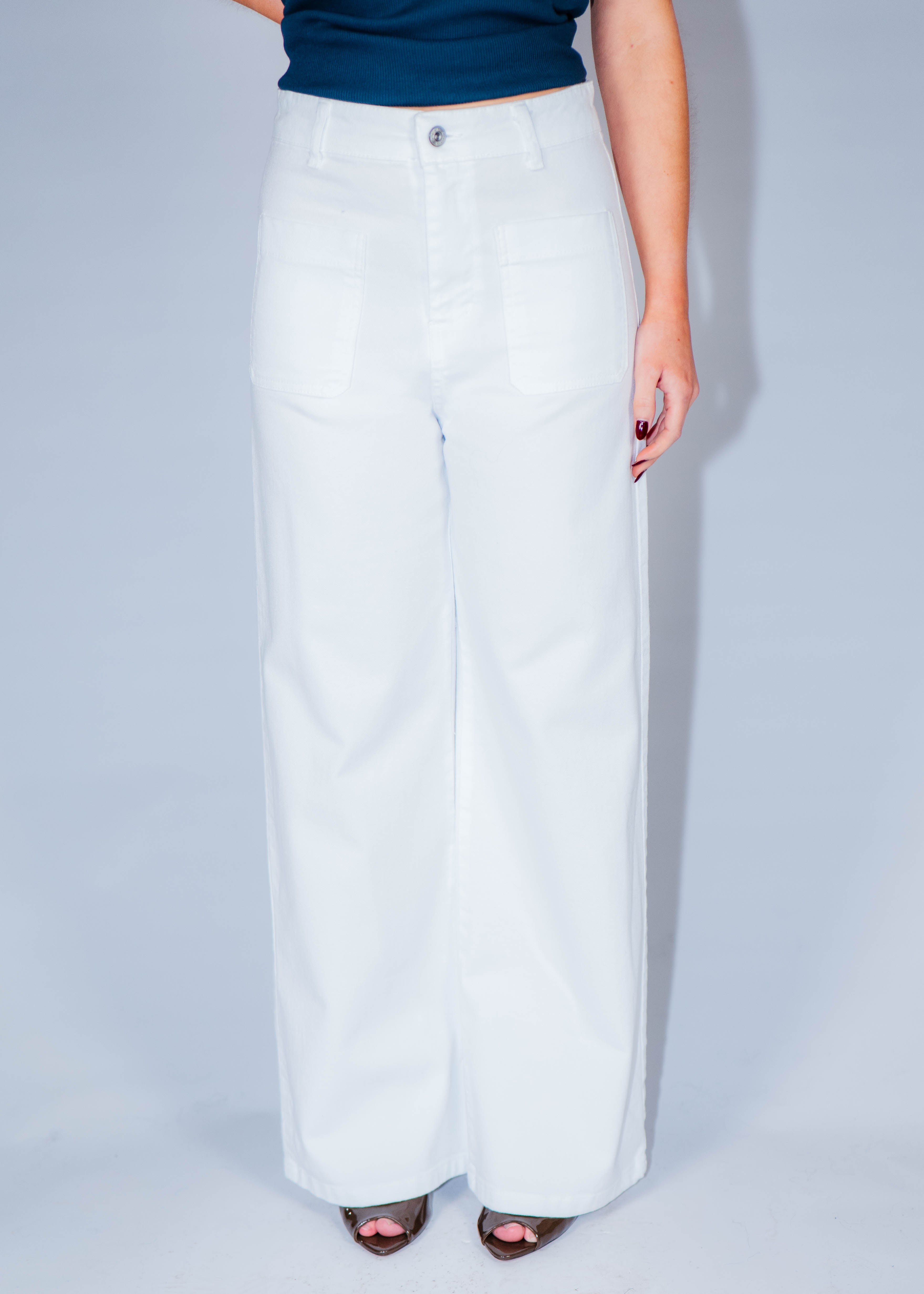 Jean taille haute blanc ou beige