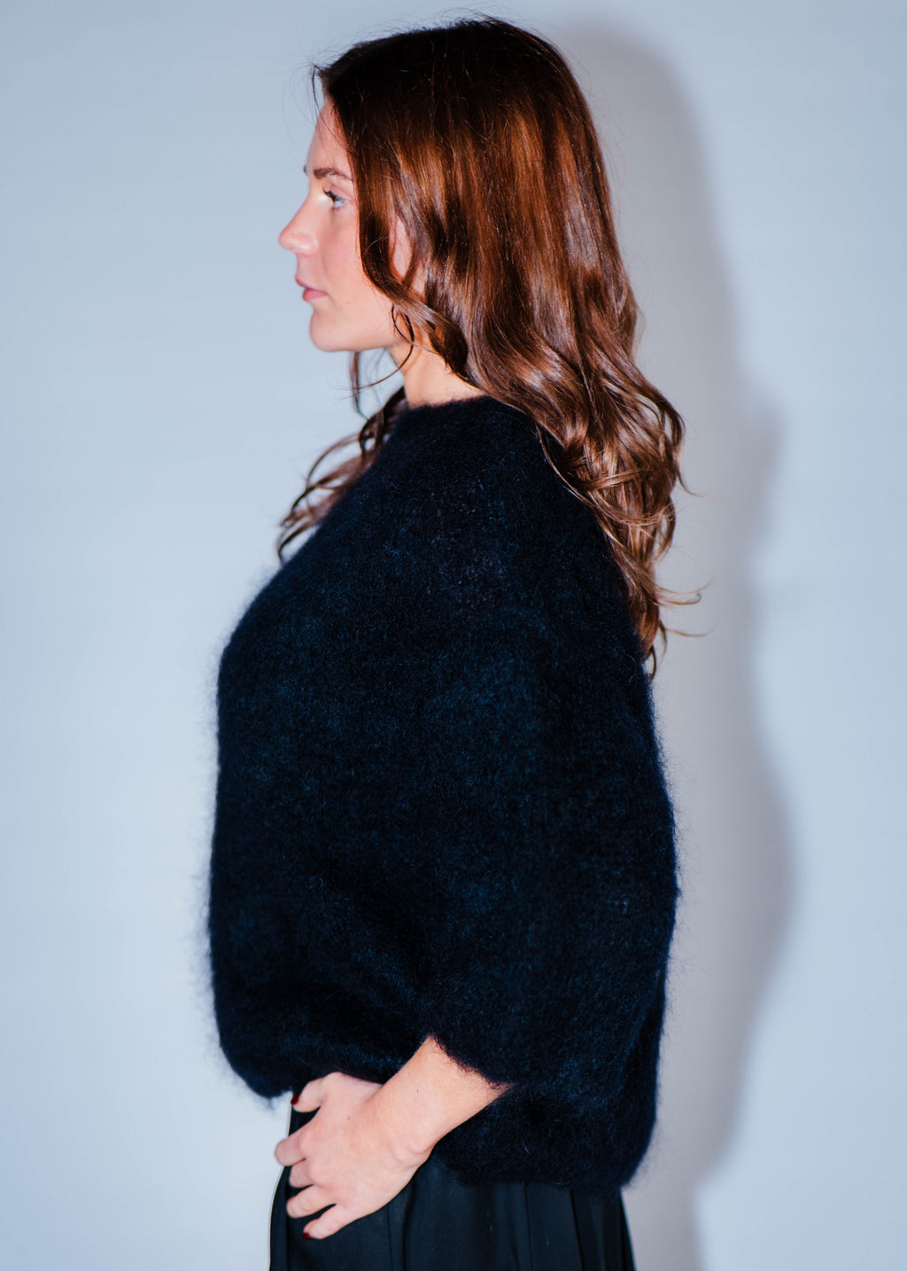 Pull col rond kid mohair manches 3/4