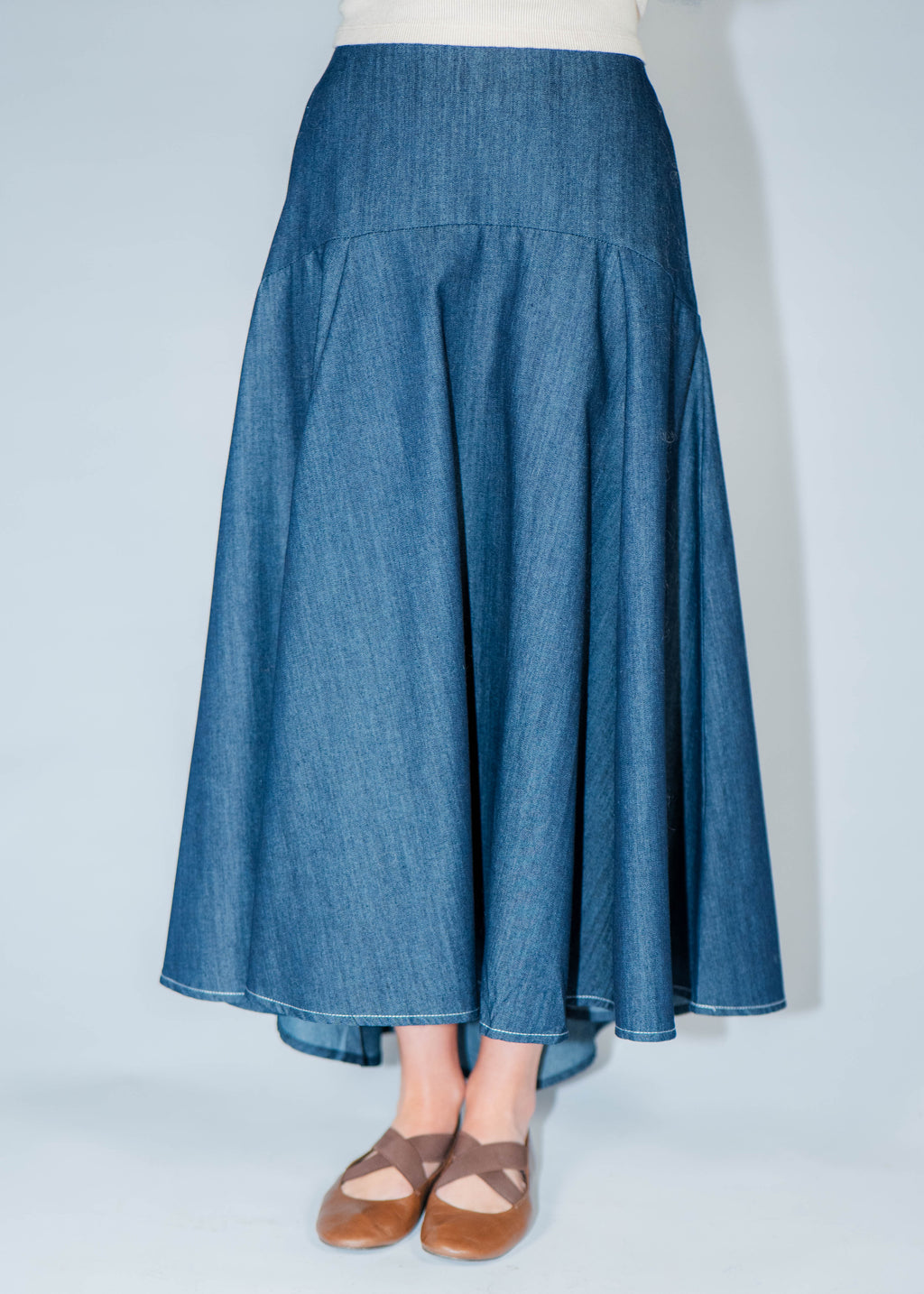 Jupe longue denim fluide asymétrique