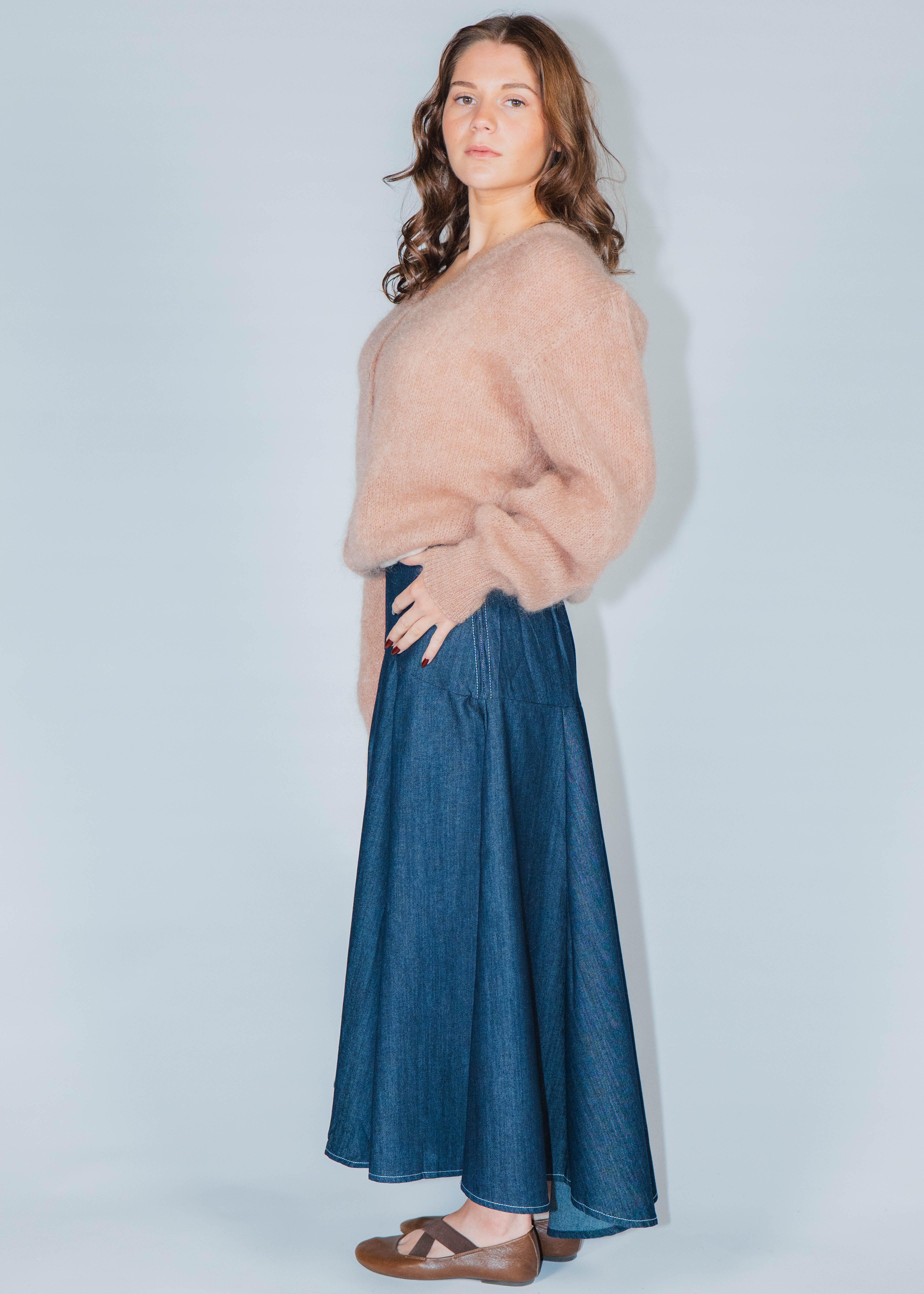 Jupe longue denim fluide asymétrique