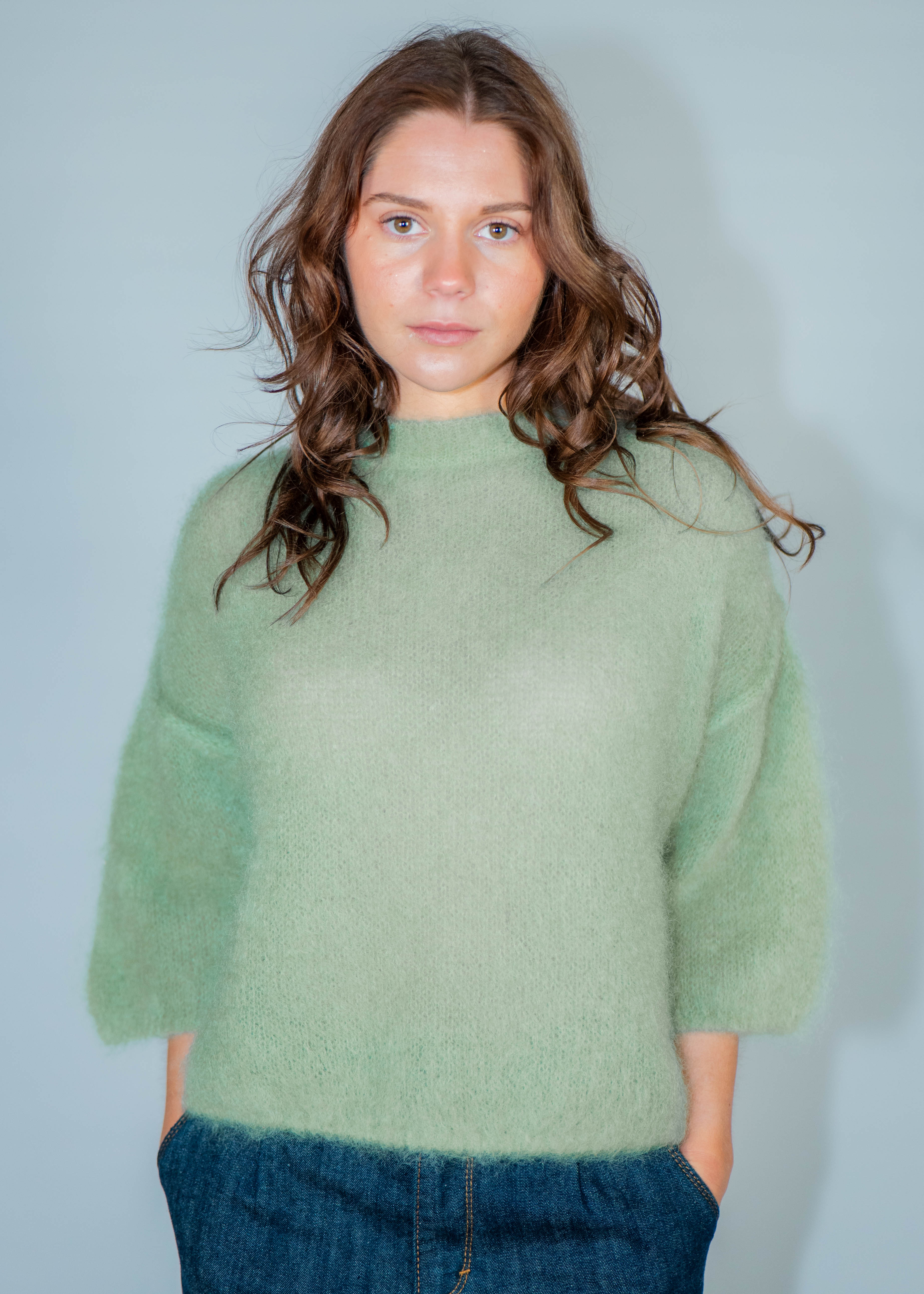 Pull col rond kid mohair manches 3/4