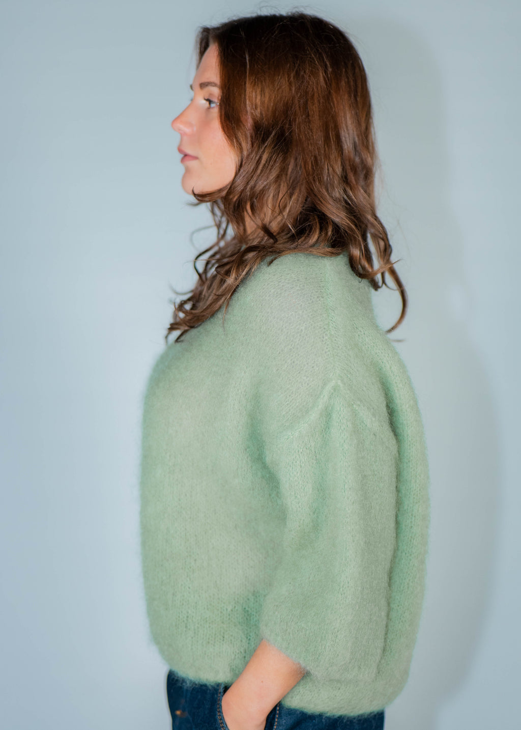 Pull col rond kid mohair manches 3/4
