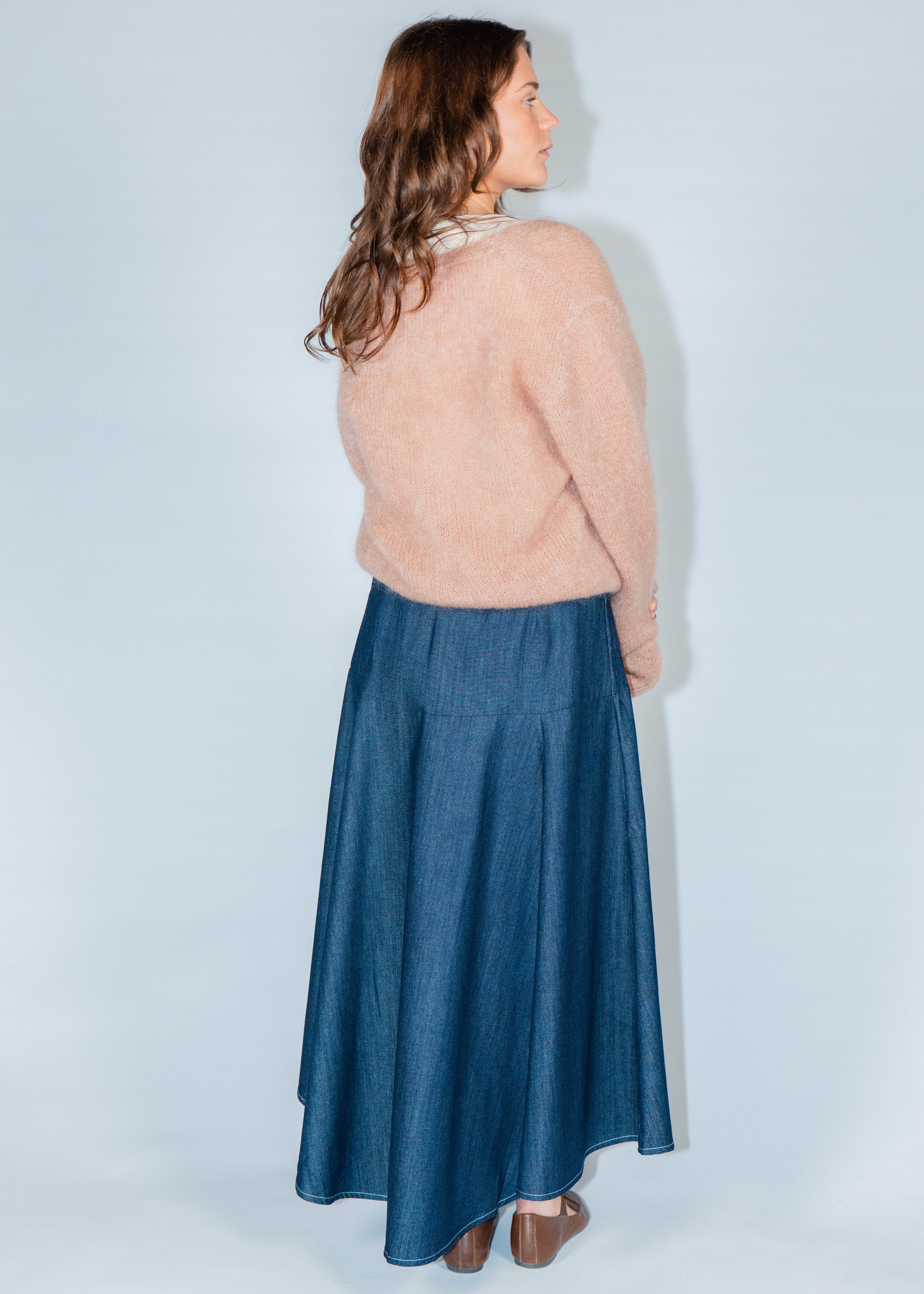 Jupe longue denim fluide asymétrique