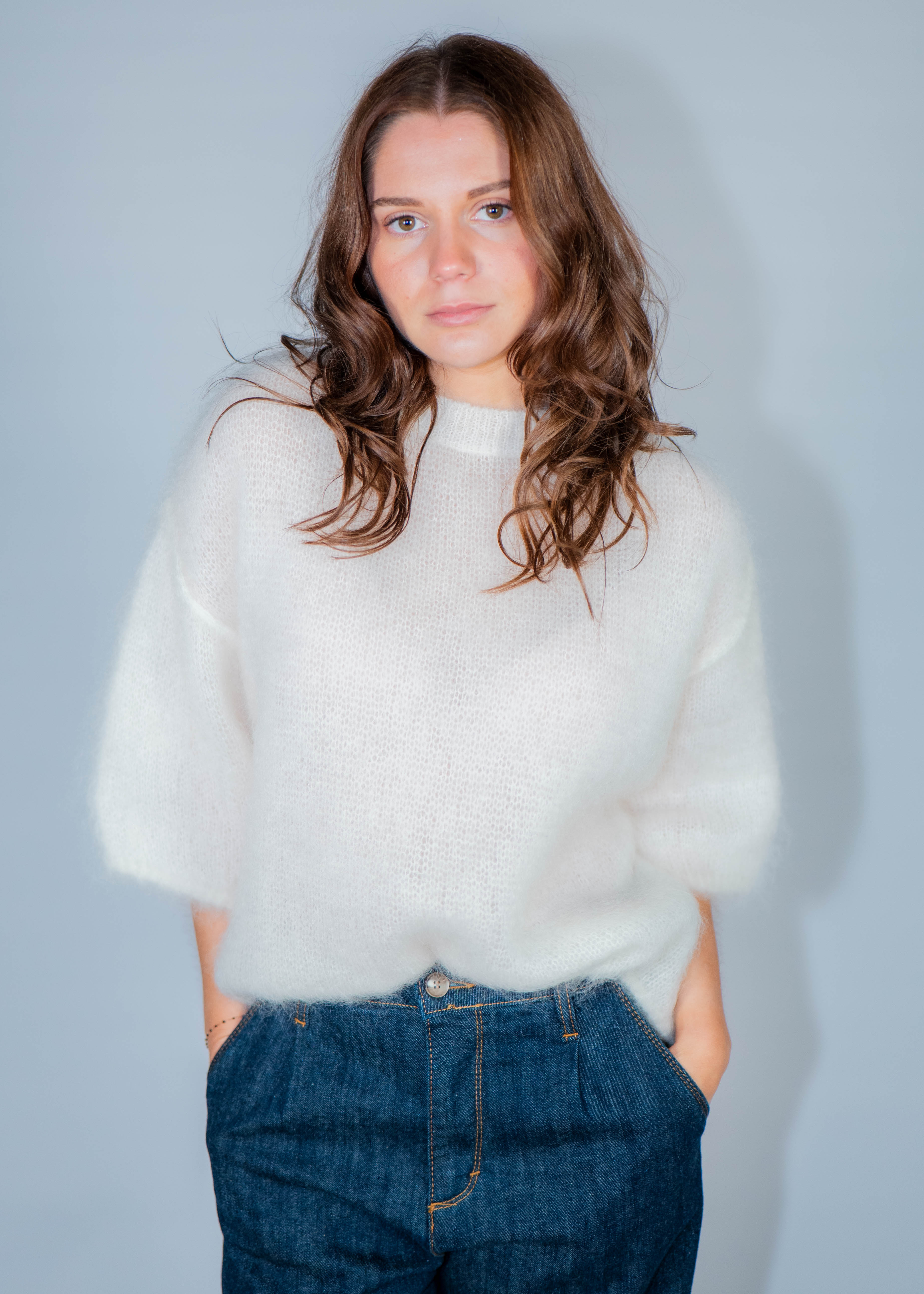 Pull col rond kid mohair manches 3/4