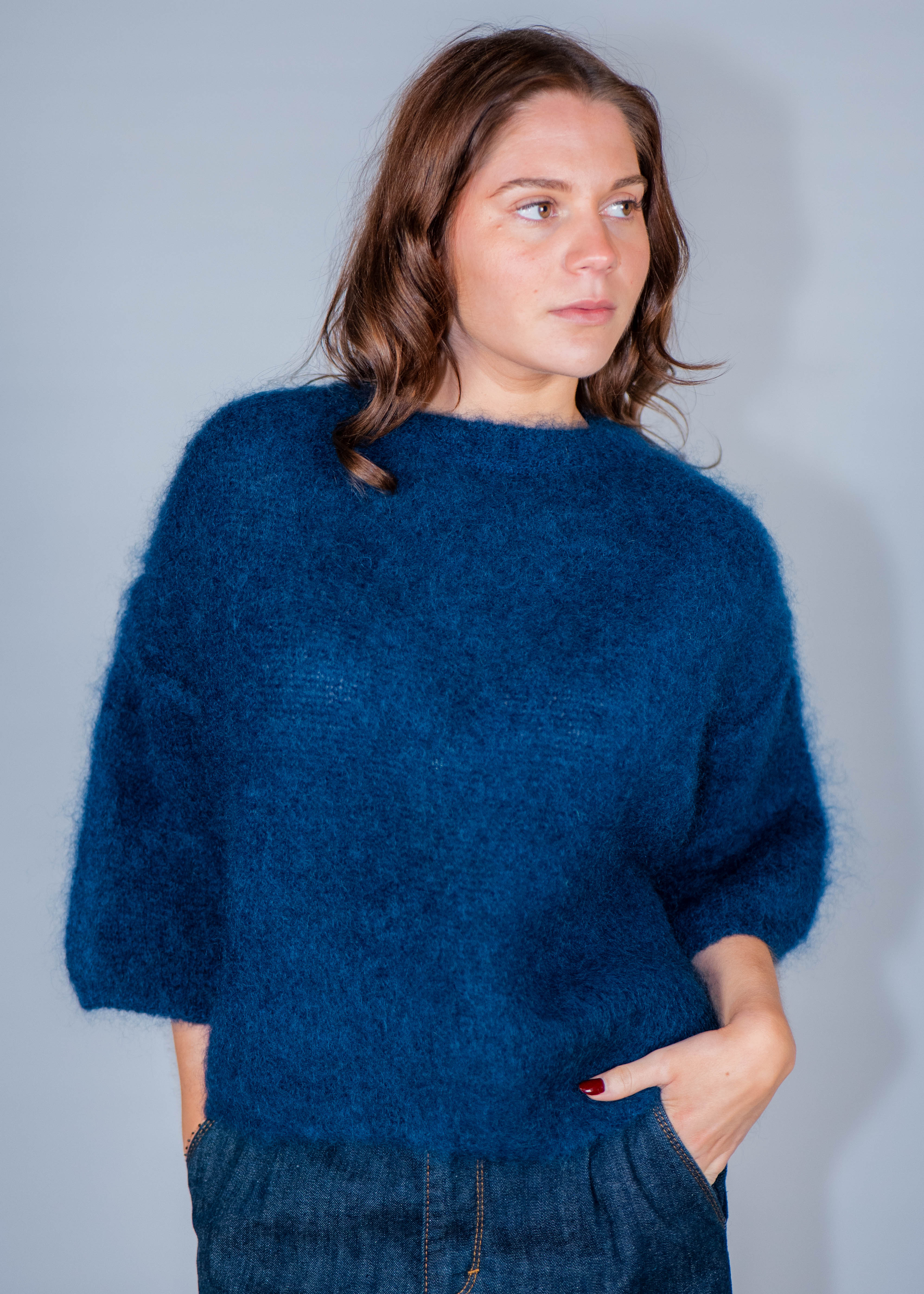 Pull col rond kid mohair manches 3/4