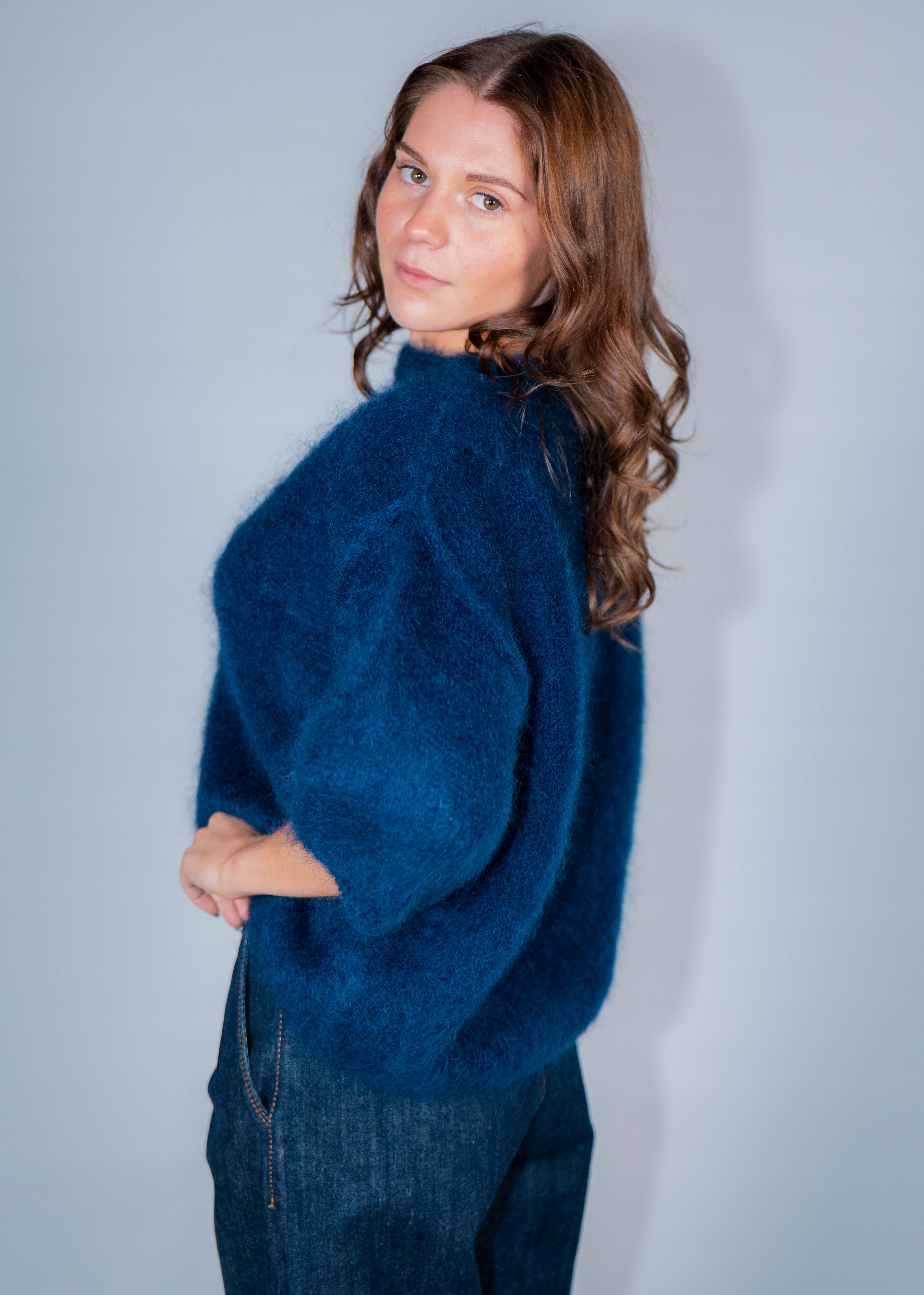 Pull col rond kid mohair manches 3/4