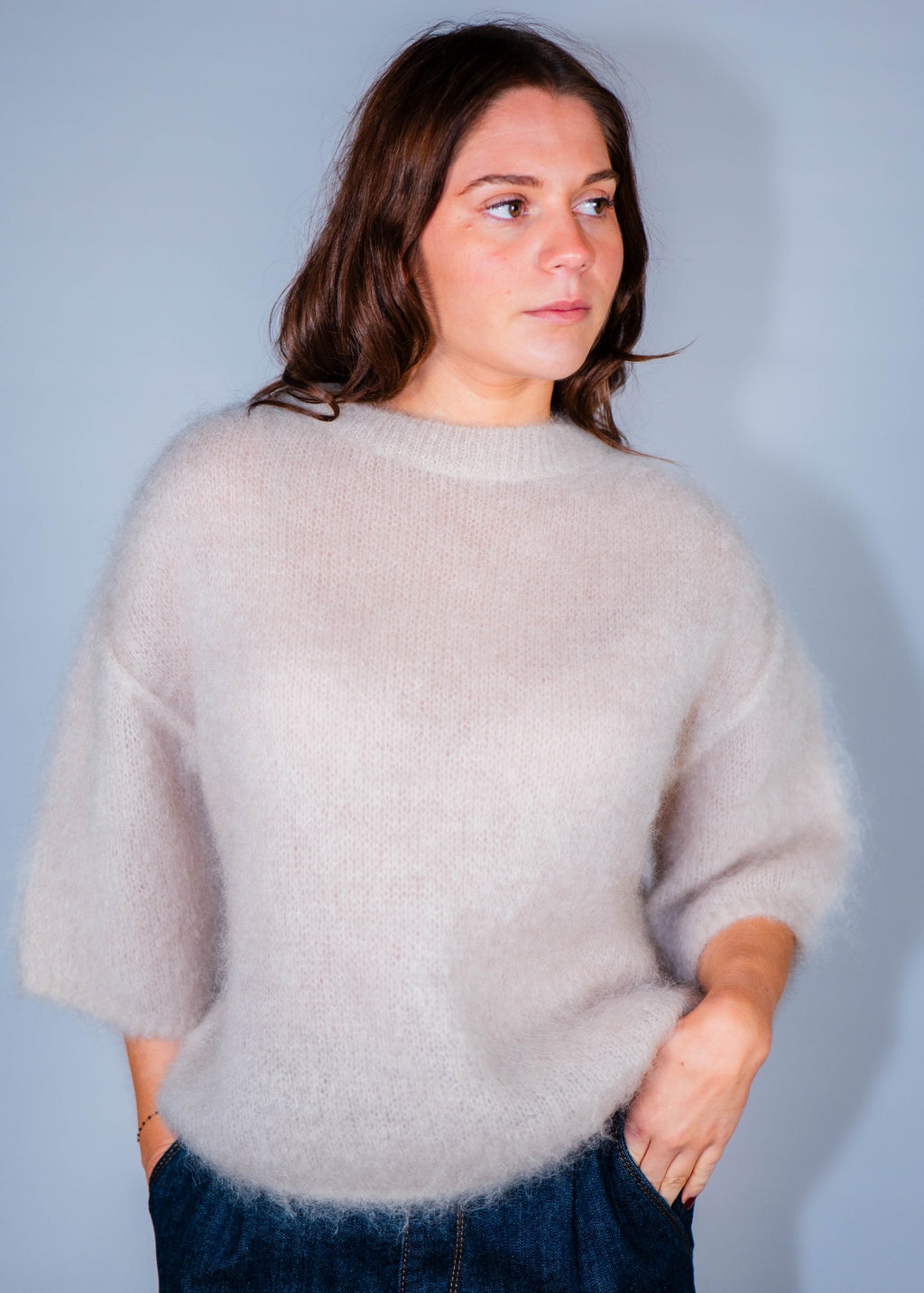 Pull col rond kid mohair manches 3/4