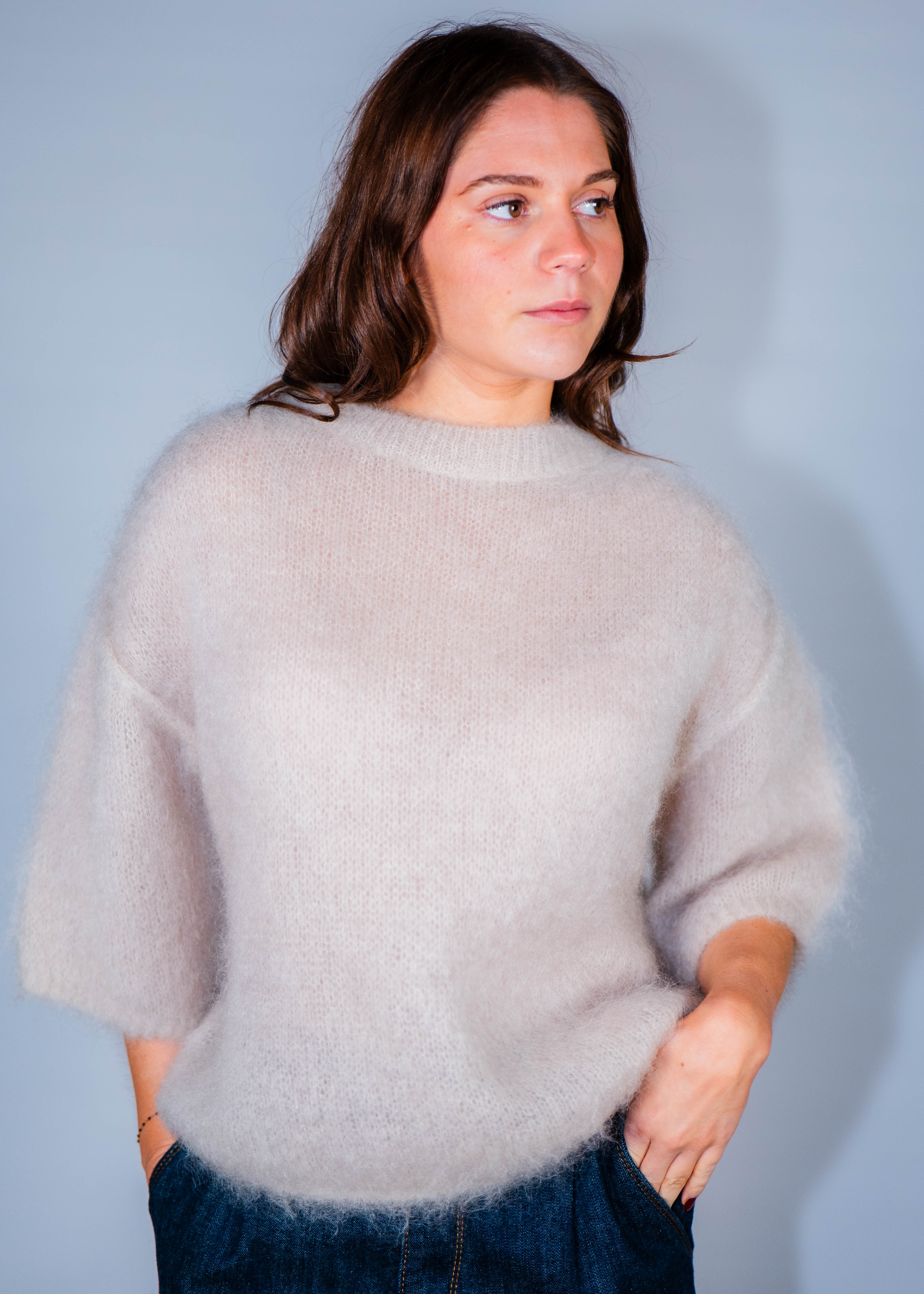 Pull col rond kid mohair manches 3/4