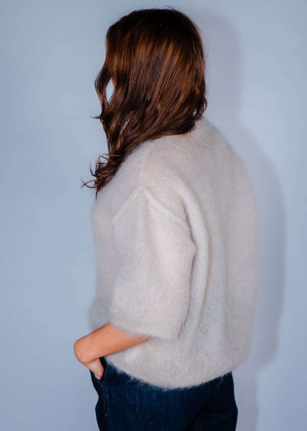 Pull col rond kid mohair manches 3/4