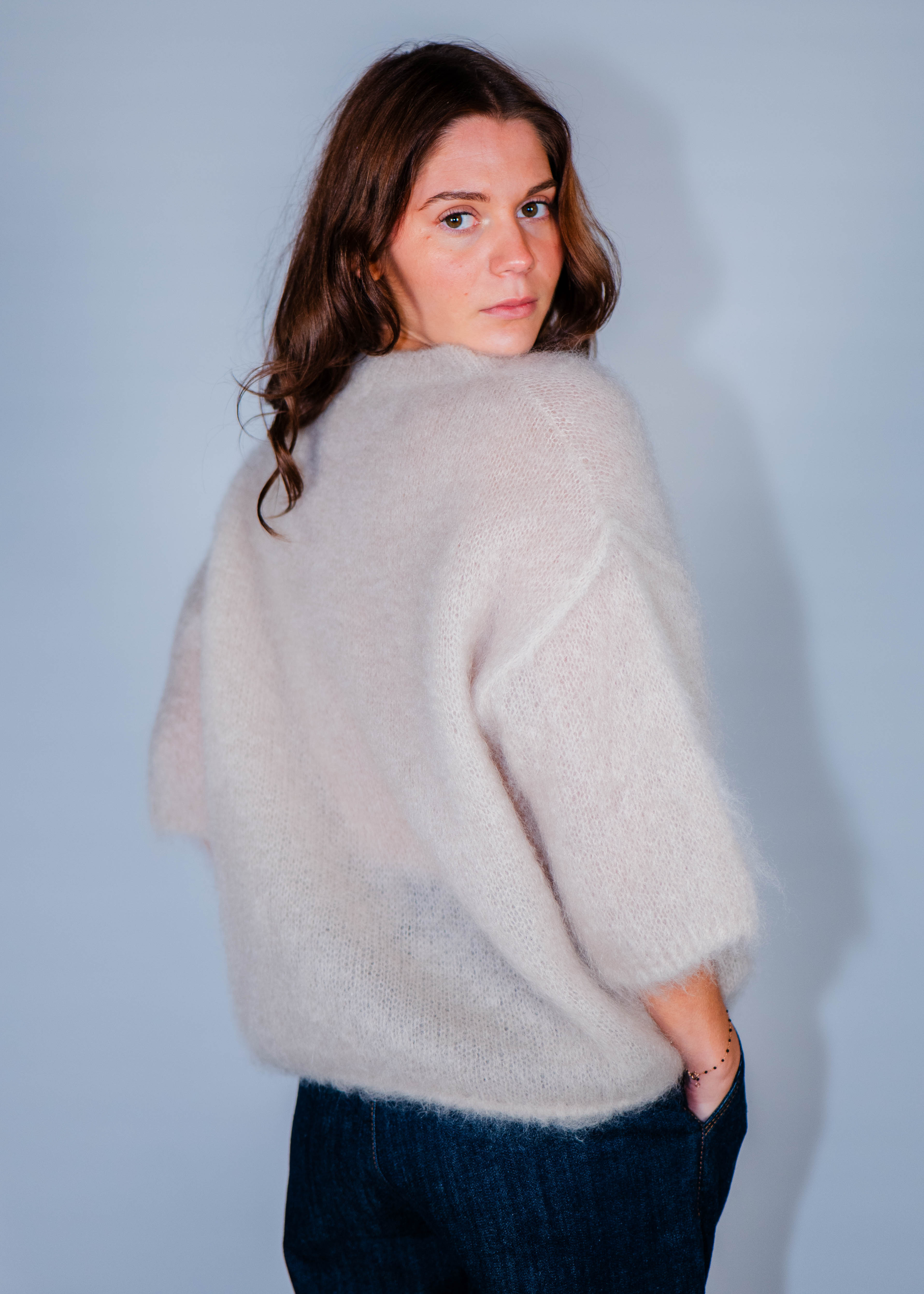 Pull col rond kid mohair manches 3/4