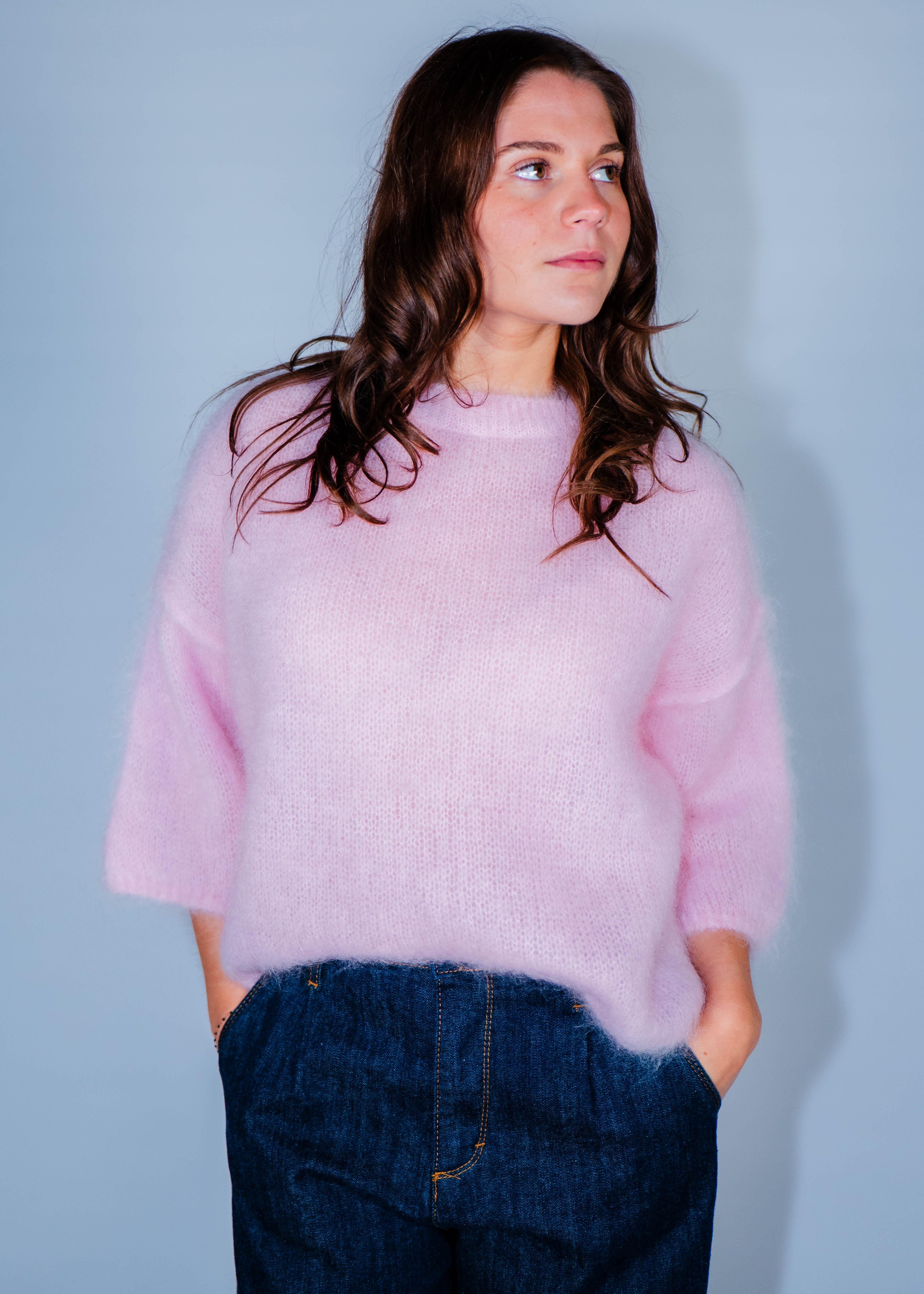 Pull col rond kid mohair manches 3/4