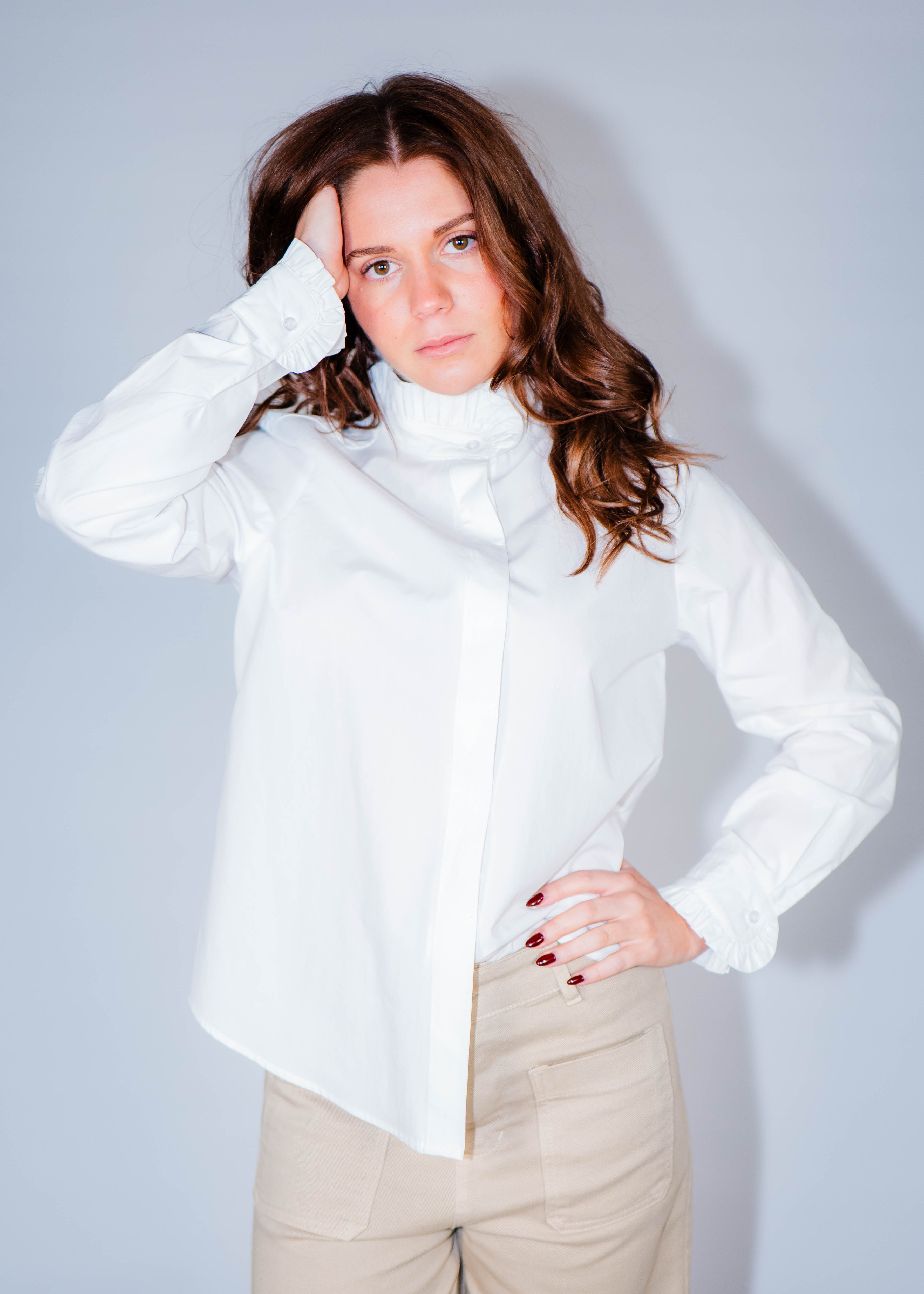 Chemise col mao volanté