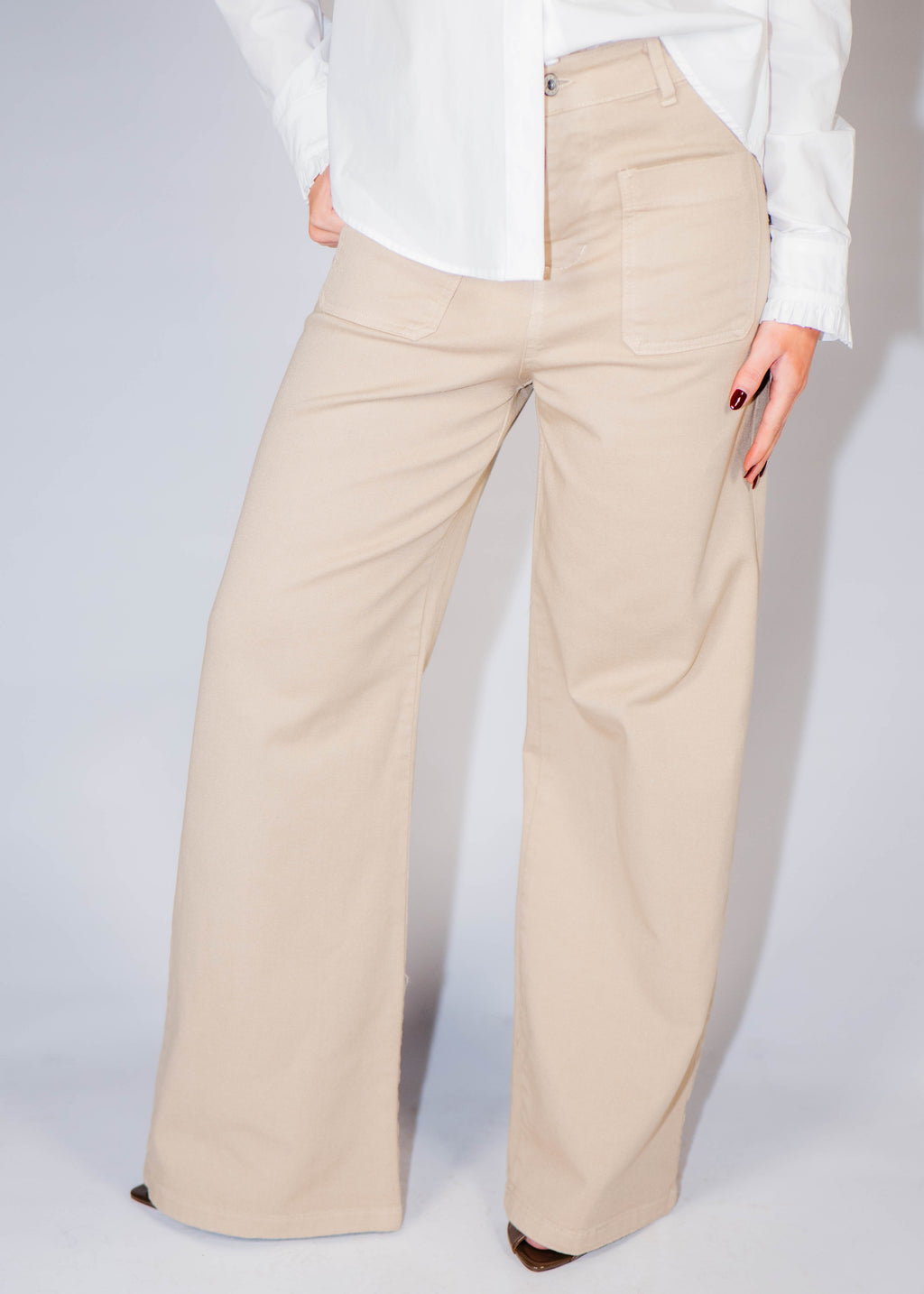 Jean taille haute blanc ou beige