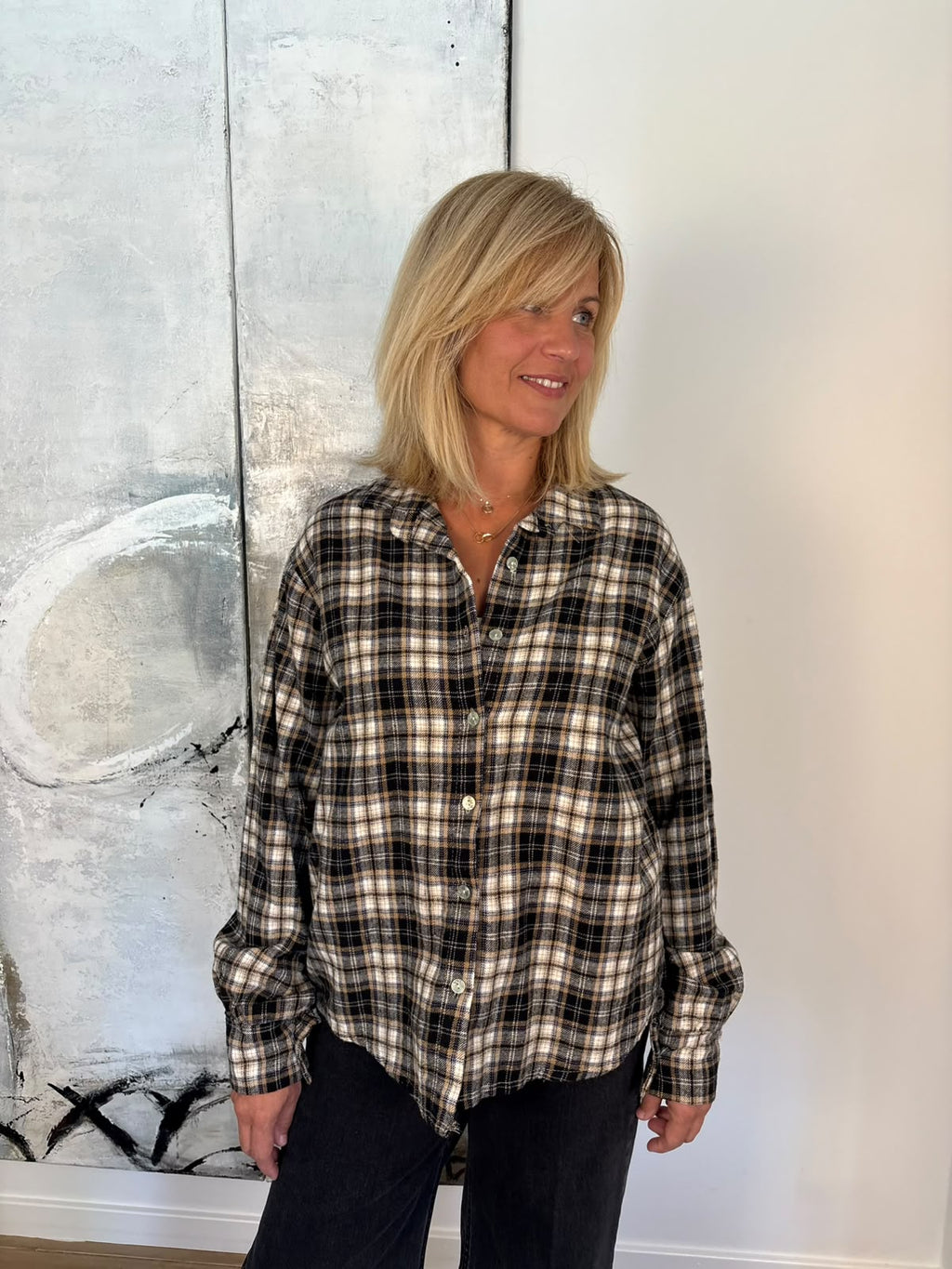 Chemise feutrée à carreaux en coton